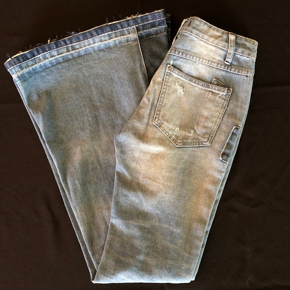 Free People Light Blue Patchwork Flare Jeans - Picture 11 of 16